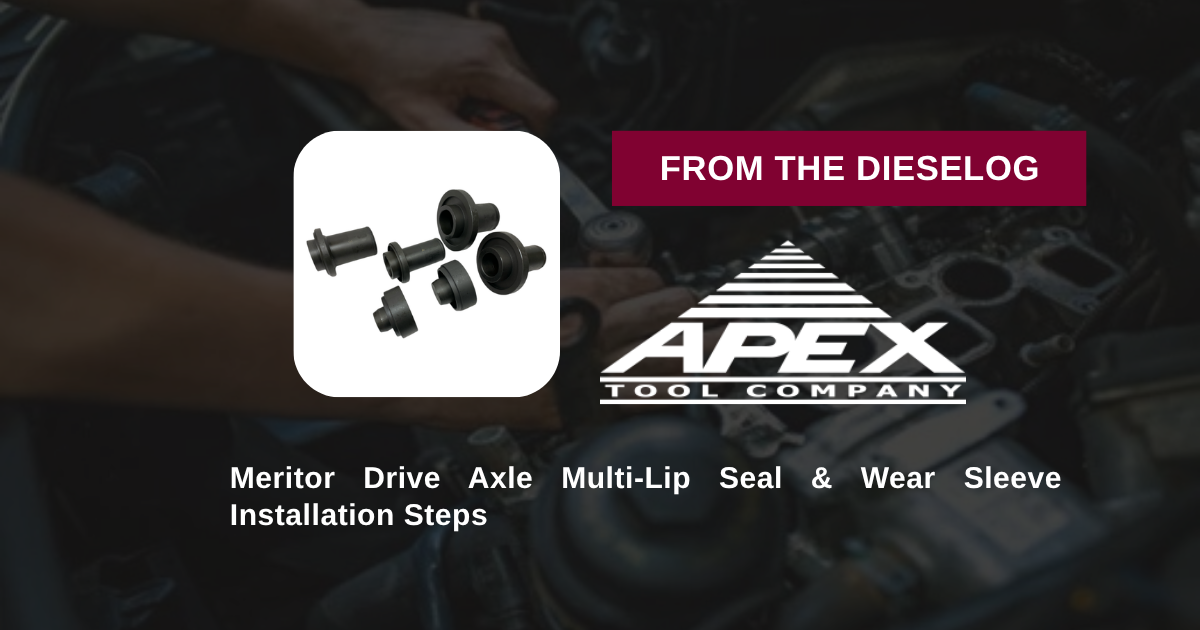 Step-by-step close up layout of seal driver mandrel mounted on a Meritor drive axle housing